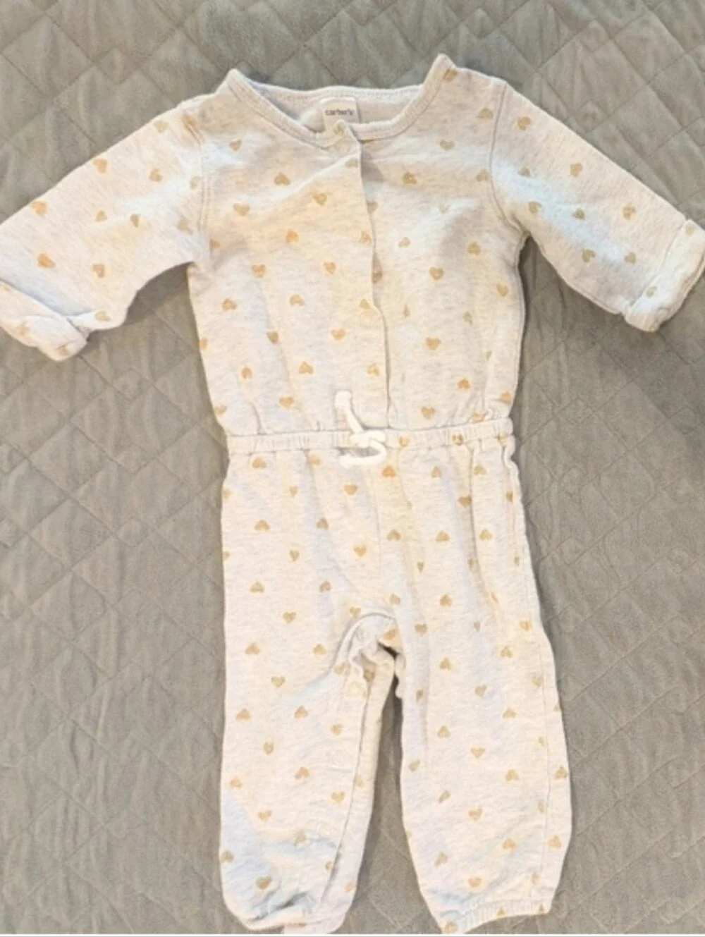 Carter's 12M Gray Baby Onesie with Gold Hearts